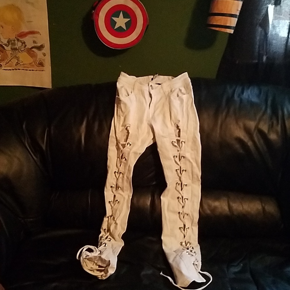 Lace up white skinnies